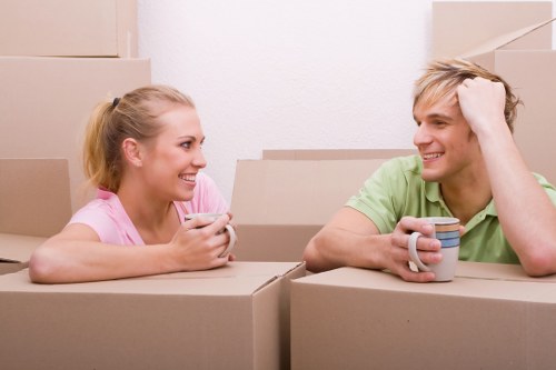 Moving van and packed boxes ready for a home move in Wembley